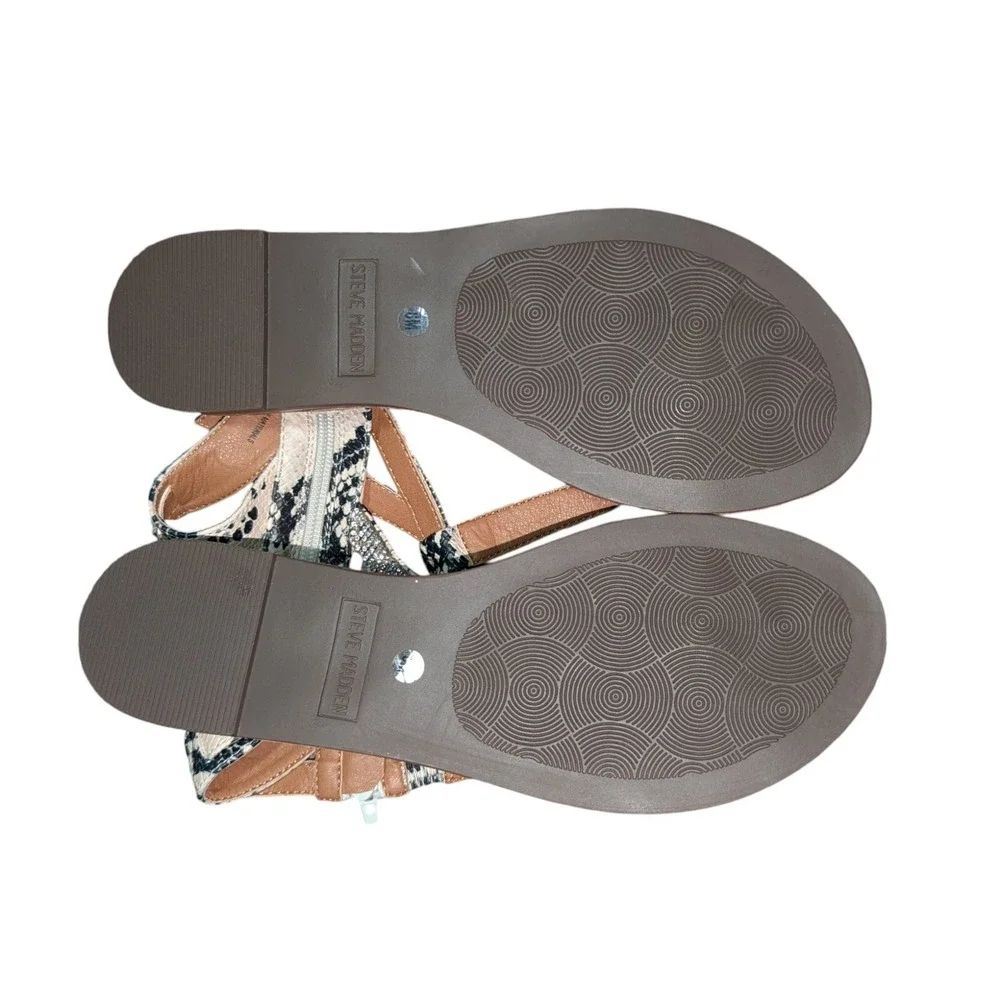 New Steve Madden Women Leven SnakeSkin‎ W/Rhinestone  Sandals Cream Size 8M B2